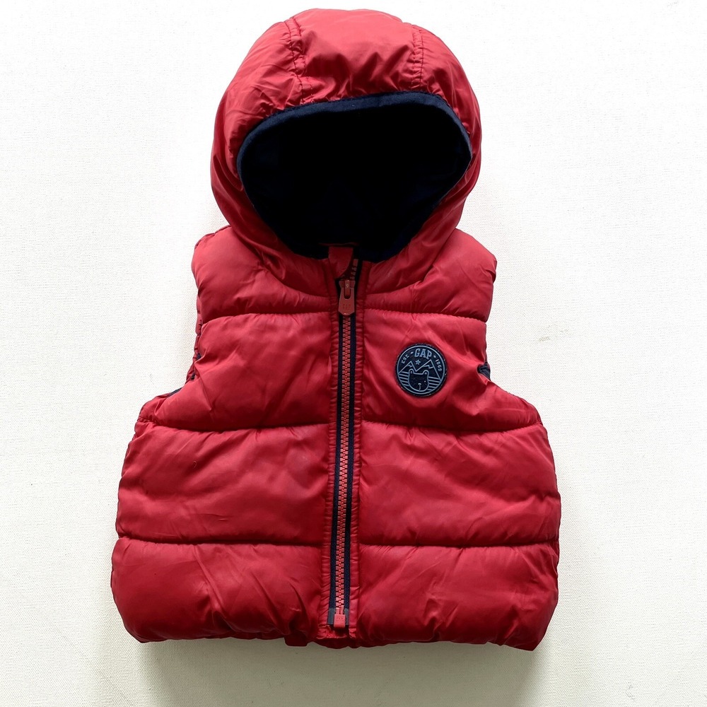 Baby Gap Unisex 6-12M Red Puffer Vest Hooded Full Zip Pockets Winter Outerwear